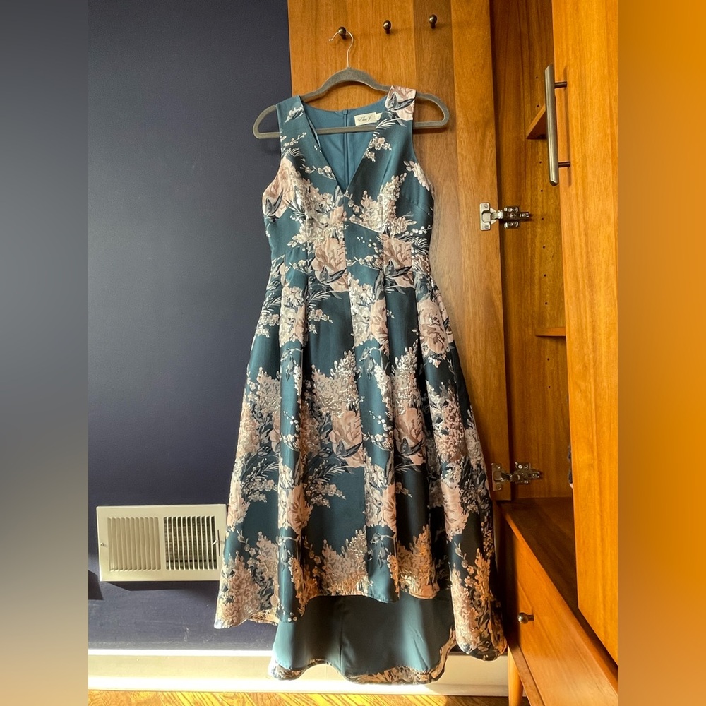Eliza J Teal Blue Floral High-Low V-Neck Dress - Picture 2 of 6